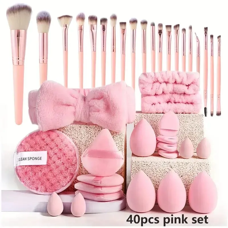 Ensemble de pinceaux et éponges de maquillage, 20/40 pièces, bouffantes de maquillage marron, bandeau d'œuf de beauté, Kit de dissolvant de bracelet, outil de maquillage, cadeau — image 24