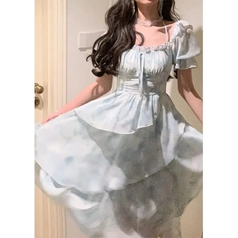 2025 Irregular Chiffon Summer New Style Slim Floral Dress — image 5