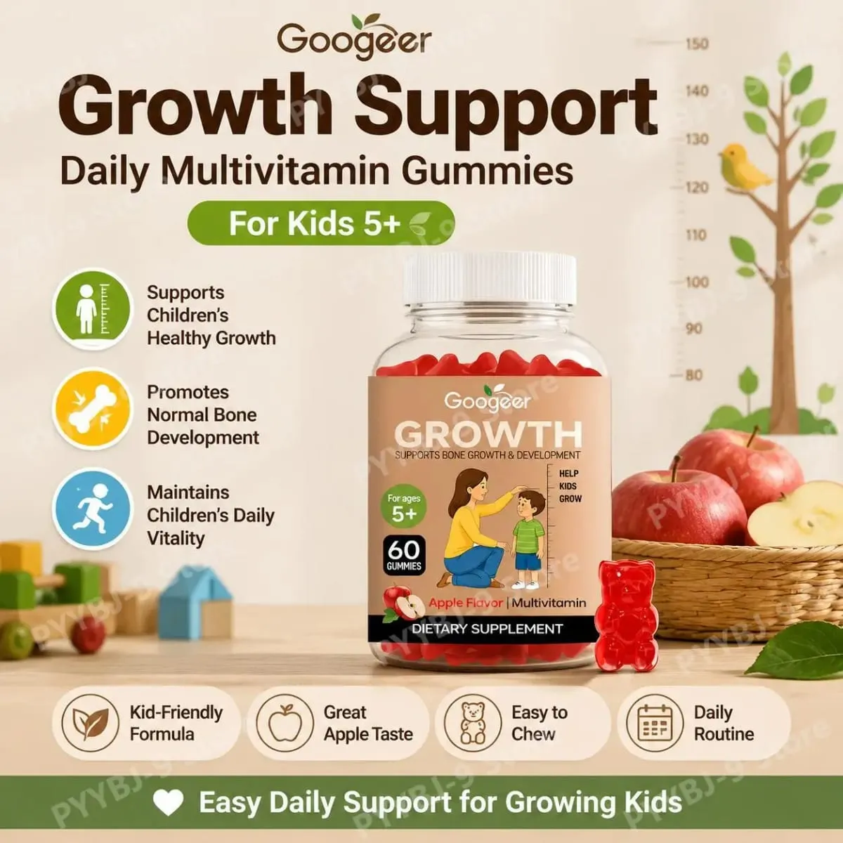 Pertumbuhan Ketinggian Kanak-kanak Menyokong Gummies dengan Nutrisi Pertumbuhan Penting dan Multivitamin Menyokong Ketinggian & Perkembangan Tulang yang Sihat — image 2