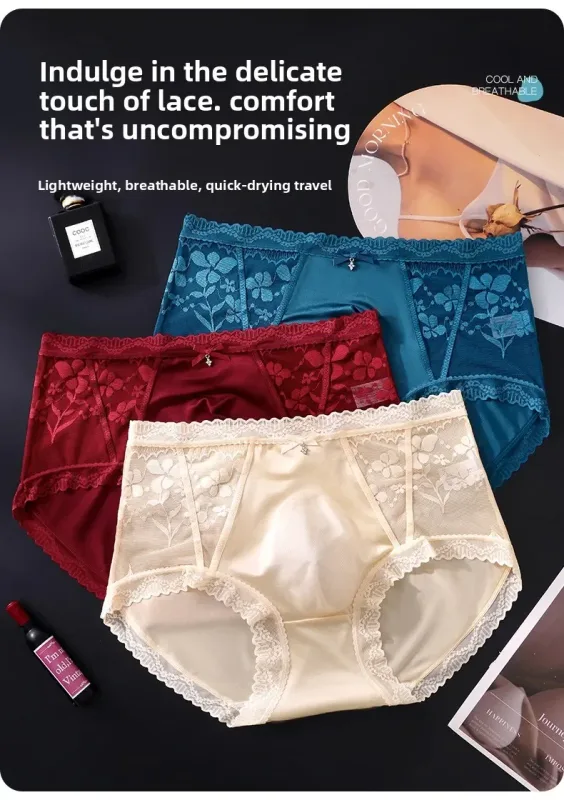 Confezione da 2 slip da uomo in pizzo di raso a vita media, custodia 3D, fiocco in strass, bordo smerlato elastico alto, liscio — image 3
