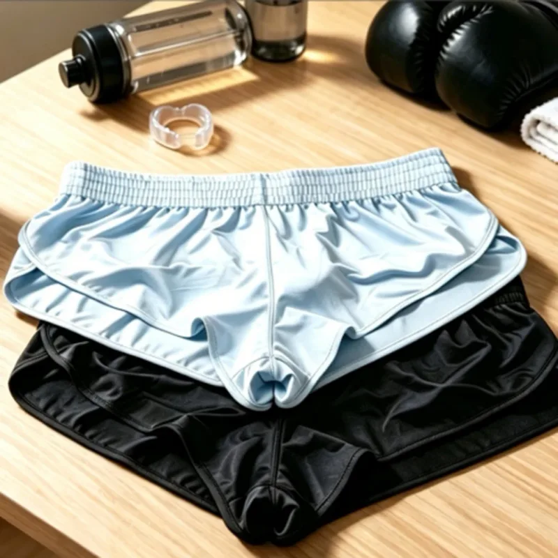 Men Satin Glossy Arrow Pants Split Side Boxer Shorts Sexy Underwear Loungewear Inner Jockstrap Mesh Pouch Sleep Bottoms — image 6