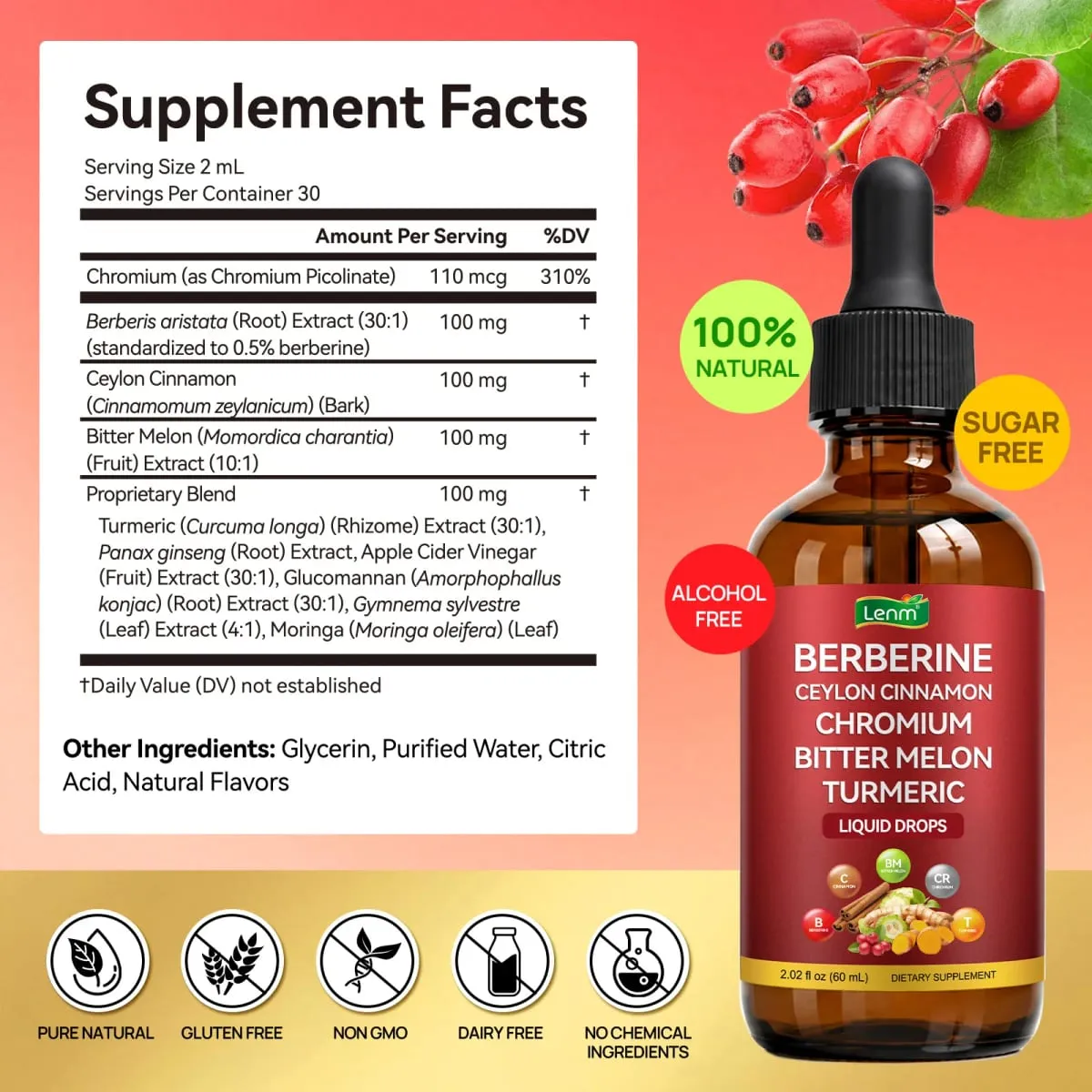 Berberine Complex Gocce Supporto metabolico 100% zucchero naturale e senza alcol Equilibrio sano dello zucchero nel sangue e salute dell'apparato digerente — image 5