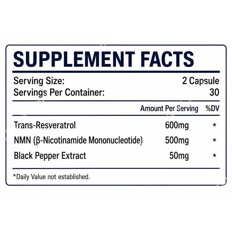 NMN & Resveratrol Capsules Supplément complexe antioxydant avec extrait de poivre noir 1100 mg 60 capsules — image 2