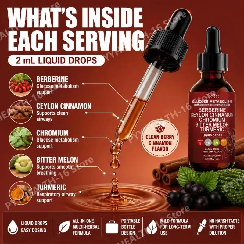 Docteat Glucose Metabolism Liquid Drops with Berberine and Ceylon Cinnamon Supports Smooth Breathing and Clean Airways 60 ML — image 5