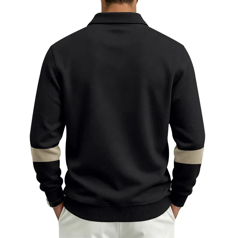 Men Lapel Polo Sweatshirt, Color Block Long Sleeve Pullover, Loose Solid Casual Top for Spring Autumn Daily Outfit — image 10