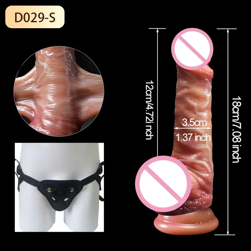 Strapon Besar Zakar Realistik Dildo Kulit Gelongsor Kulup Buah zakar Dildo Dubur Faraj Palam Batang Mainan Seks Dewasa untuk Wanita — image 9