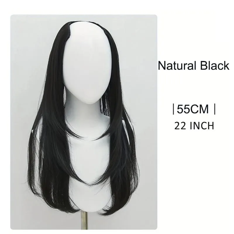 22 นิ้วต่อผมสังเคราะห์ผสมได้ดียาวตรงหยัก Hairpieces รูปตัววีสีน้ำตาลต่อผม