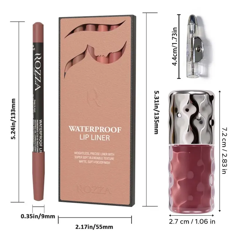 8pcs/set Set Kecantikan Bibir Harian – 6 Pelapik Bibir Boleh Blendable 1 Lip Gloss Pelembap&1 Pengasah Pensel – Kit Bibir Tahan Lama Lembut — image 5