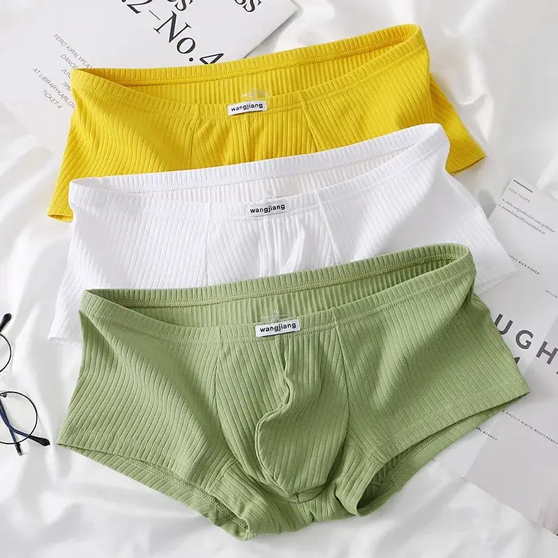 1PCS/3PCS/9PCS Men Boxer Shorts Low-rise Solid Color Ribbed Panties Underpants — image 8