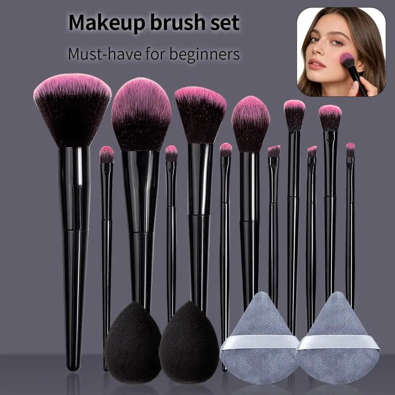 16ks profesionální sada štětců na make-up – měkké nadýchané kosmetické štětce pro podkladové pudrové oční stíny a kosmetické nástroje pro míchání