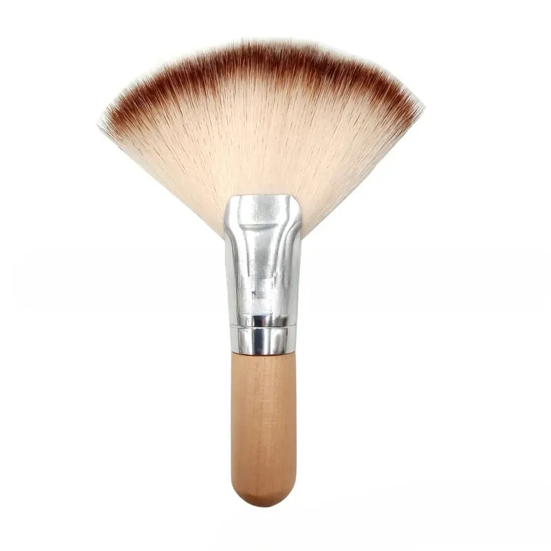 Mini pinceau de maquillage, esthéticien doux, nettoyage cosmétique, petit manche court en bois blanc, pinceaux en éventail en fibres synthétiques pour le visage