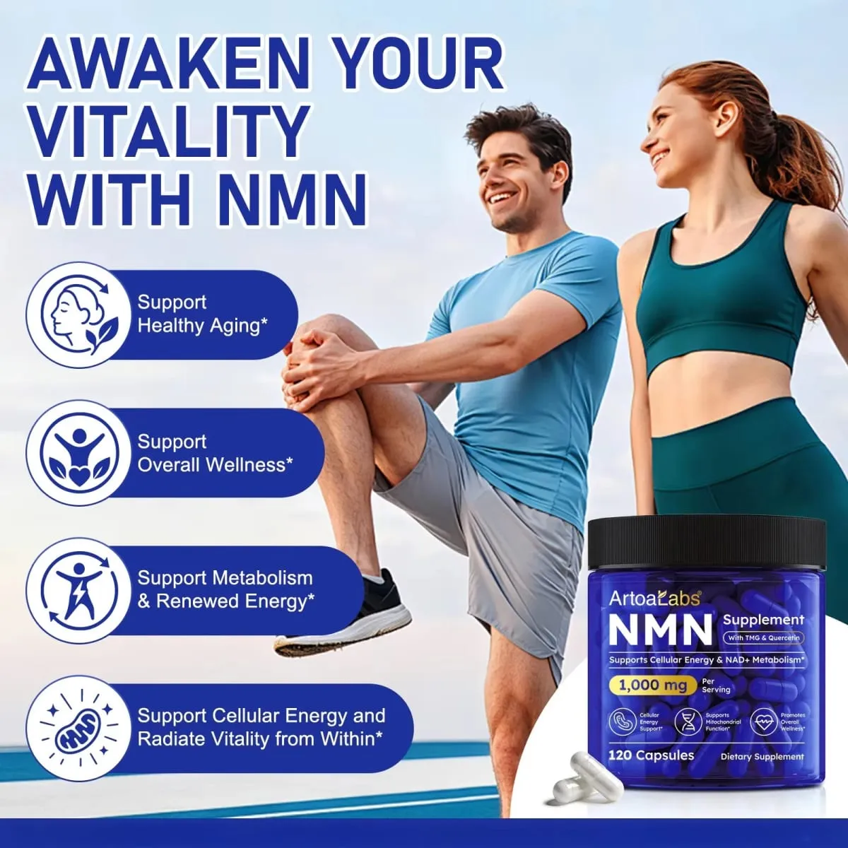 NMN Capsules NAD+ et soutien énergétique cellulaire avec TMG Quercétine Resvératrol Fonction mitochondriale et santé antioxydante 120 unités — image 4