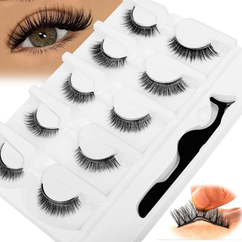 5 Paar kleberfreie, selbstklebende Wimpern, 3D-natürliche falsche Wimpern, eine Schritt-Anwendung, leicht zu entfernendes Augen-Make-up, Großhandel — image 5