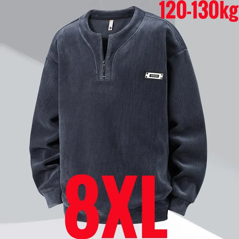 Extra Big Size Men's Sweatshirt Half Zip Pullover Corduroy Fleece Plus Large 6xl 7xl 8xl 9xl 10xl Autumn Winter Warm Casual Top — image 27