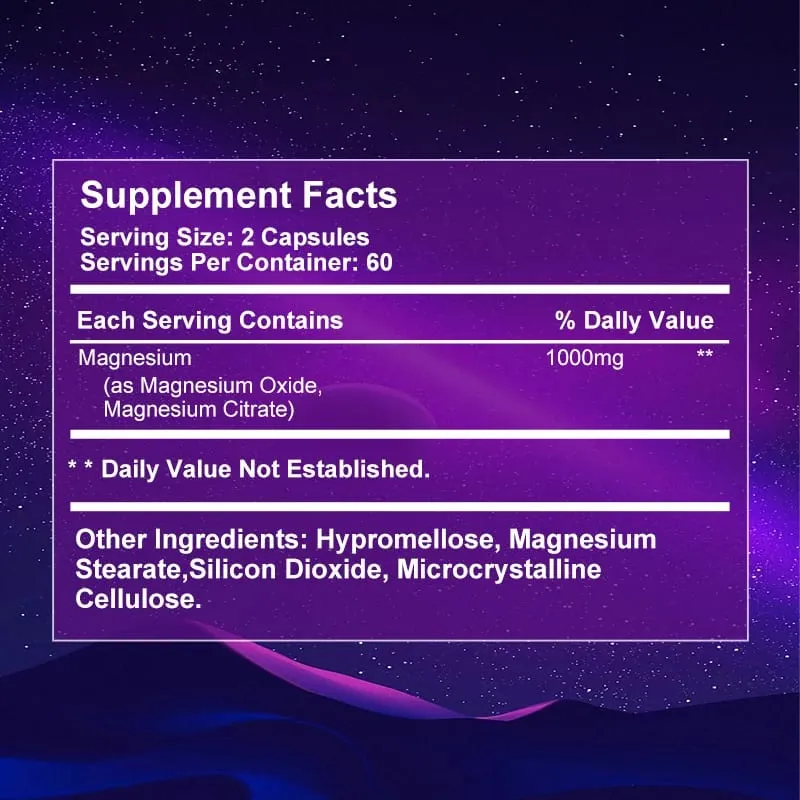 Magnesium Citrate Capsule 1000 Mg - Support for Women & Men Non-GMO Veggie Capsules - 60/120 Capsules — image 6