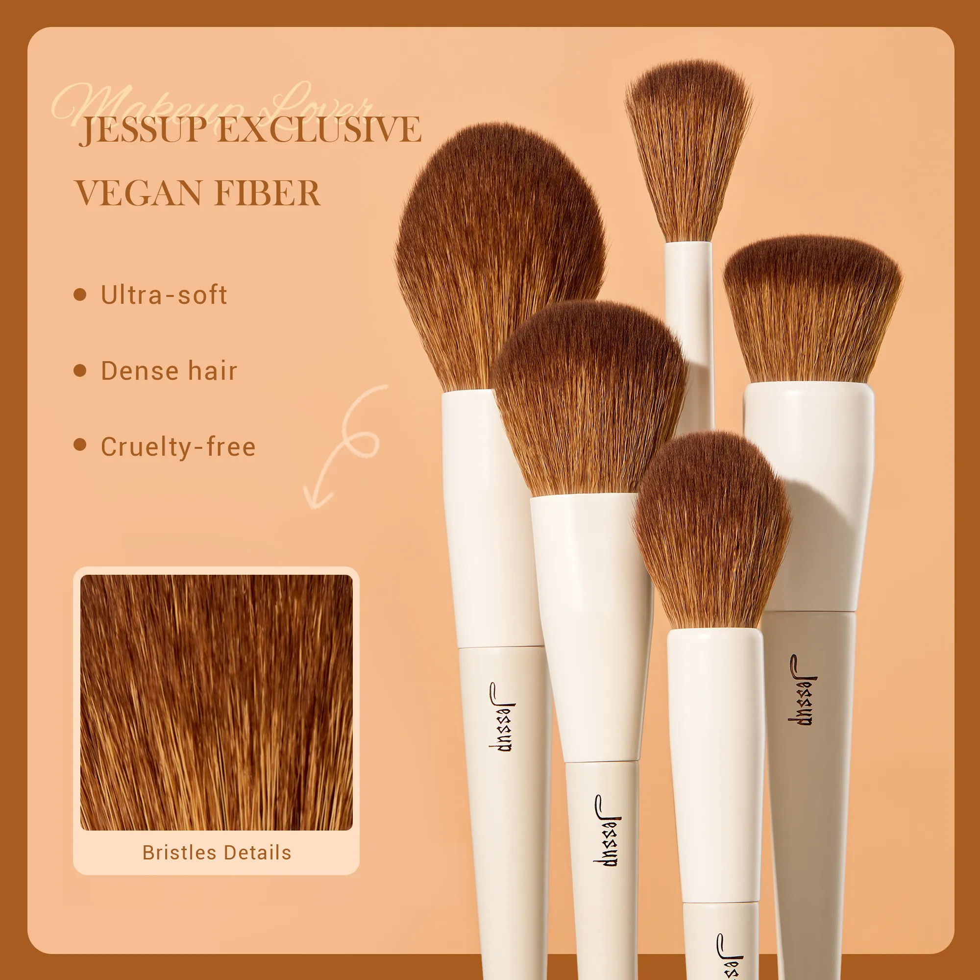 Jessup Face Brushes ชุดแปรงแต่งหน้า 5 ชิ้น Vegan Foundation Blush Bronzer แปรง Contour Fluffy Setting Powder Light สีเทา T493 — image 2