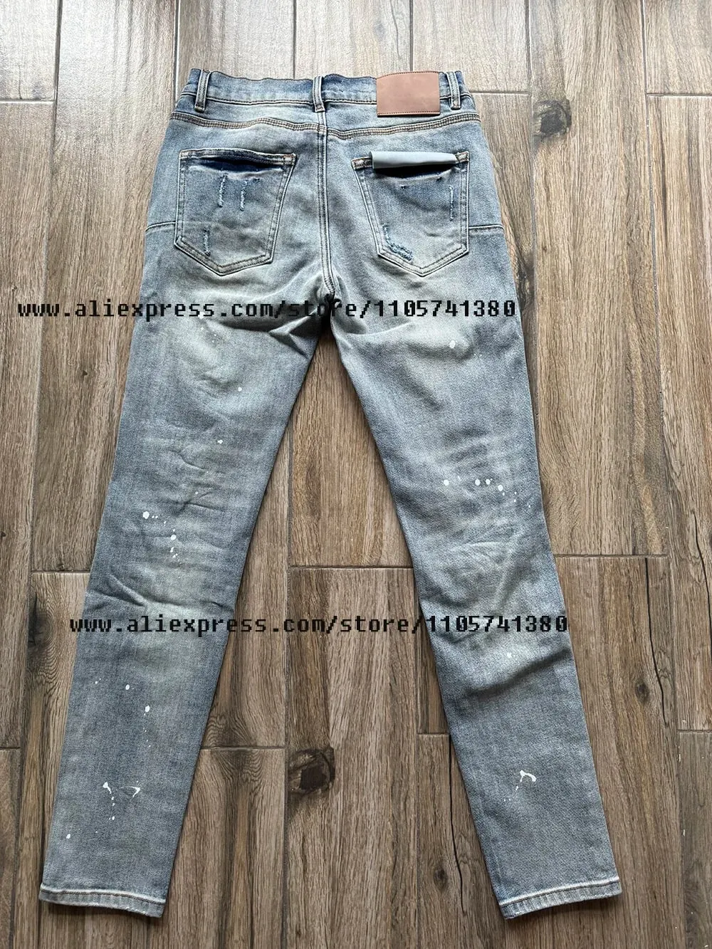 American High Street Quality Zoufalé Prané Světle Modré Zničené dírky Natahovací Skinny & Slim Fit Roztrhané džíny nastříkané sprejem