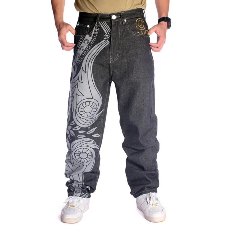 Jean imprimé en détresse pour hommes, pantalon en Denim droit, brodé, pleine longueur, délavé, taille moyenne, poches pour homme, hip hop, ample — image 3