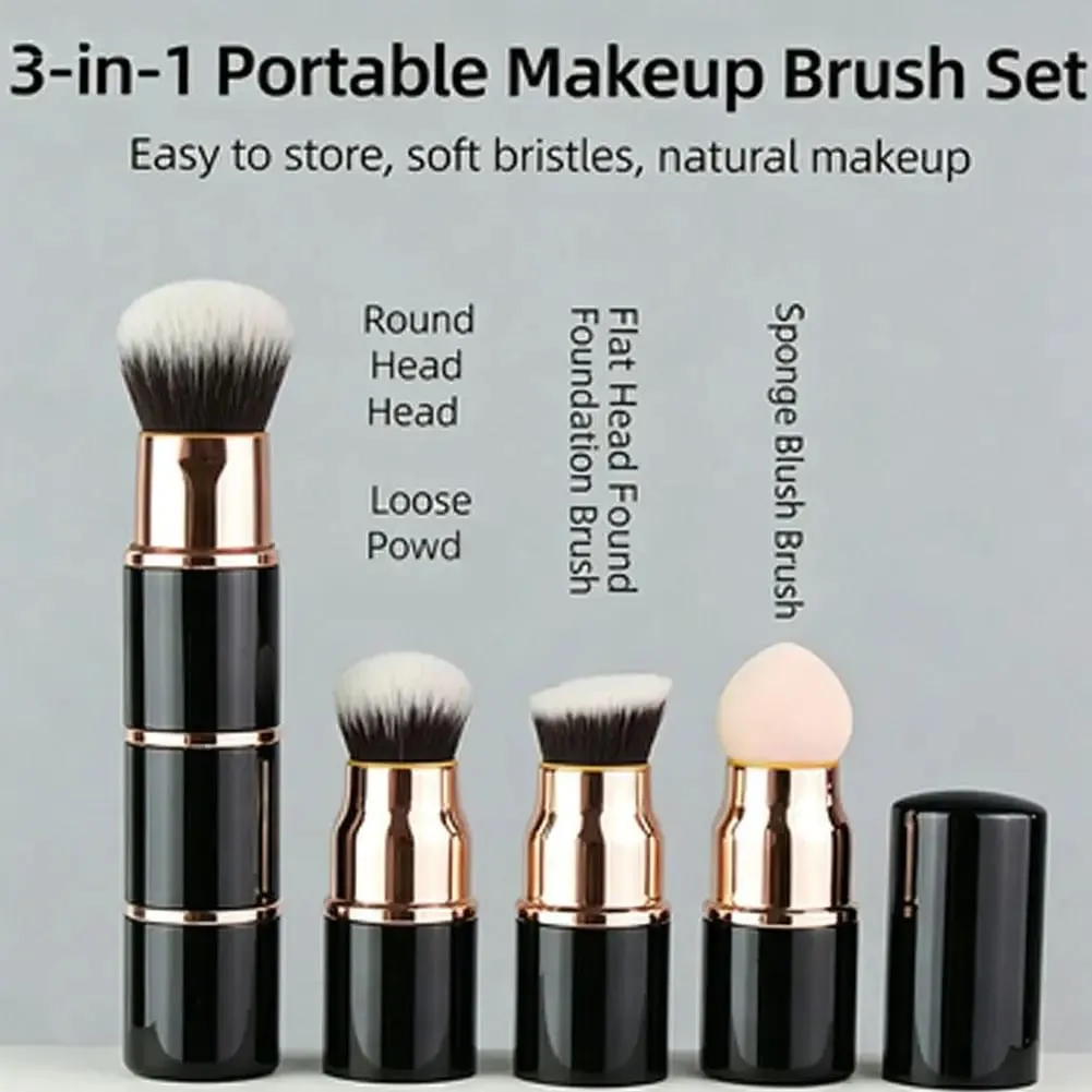 3-in-1 Mini ชุดแปรงแต่งหน้าแบบพกพาที่ถอดออกได้พร้อมฝาครอบกันฝุ่นสำหรับ Foundation Powder Blush และหัวฟองน้ำ make Up Tools — image 5