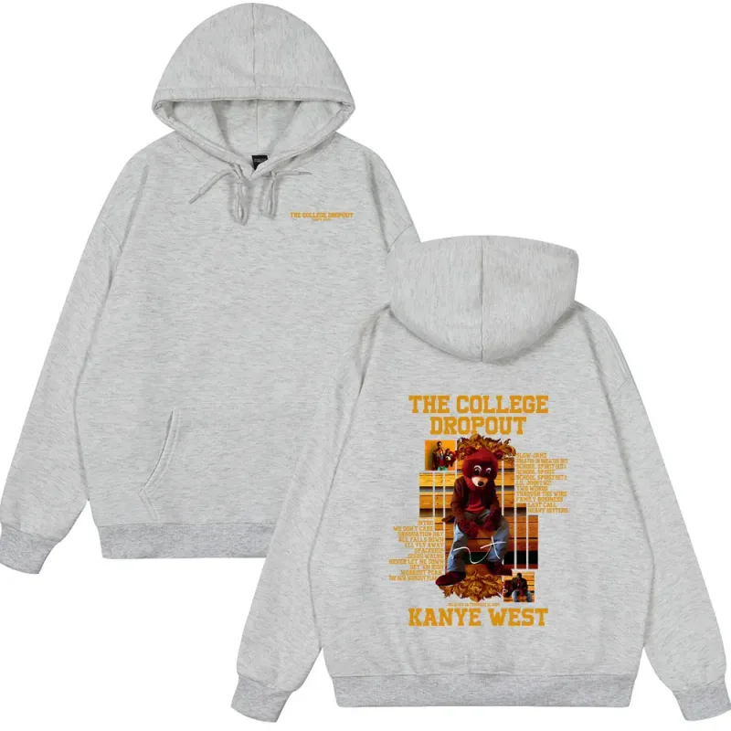 Rapper Kanye West The College Dropout Bear Graphic Hoodies Summer New Style Clothing Hip Hop Oversized Streetwears Spring Wears — image 3