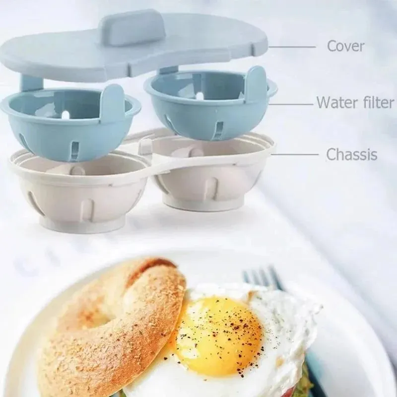 Cazador furtivo de huevos para microondas, cazador furtivo de huevos doble eficiente para microondas, cocina huevos escalfados con escurridor desmontable, calor para cocina — image 9