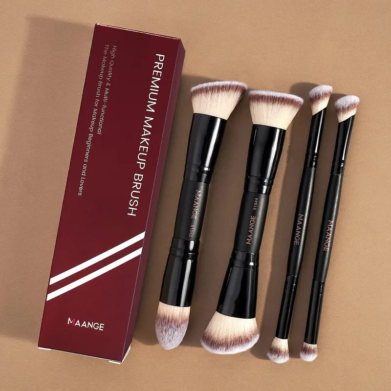 4 τμχ Πινέλα μακιγιάζ με διπλή απόληξη Σετ με Box Foundations Powder Conceal Blush for Eyeshadow Basic Brush Ταξίδι για αρχάριους