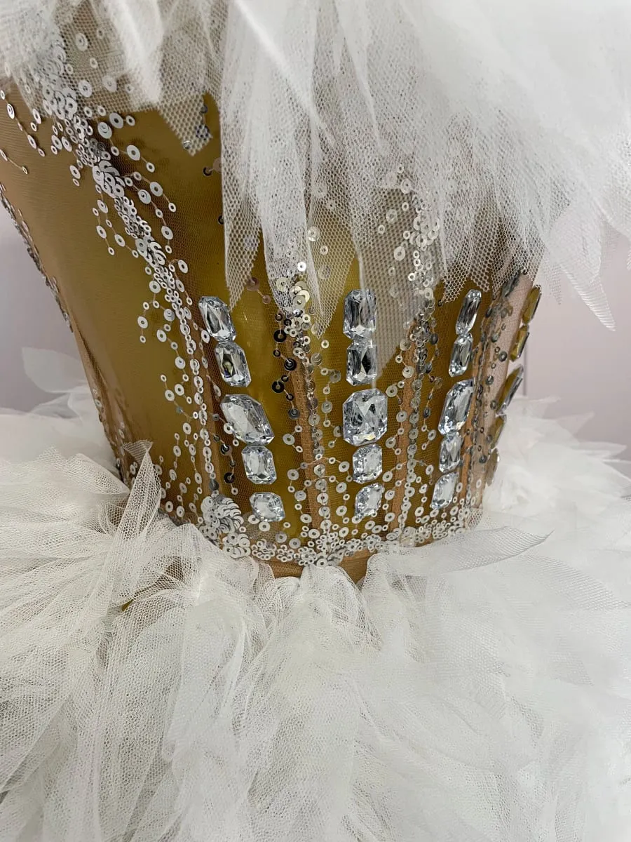 2025ผู้หญิงเซ็กซี่Backlessตาข่ายFluffyกระโปรง2ชิ้นเพชรSequins Stageเครื่องแต่งกายวันเกิดPartyการถ่ายภาพชุด — image 6