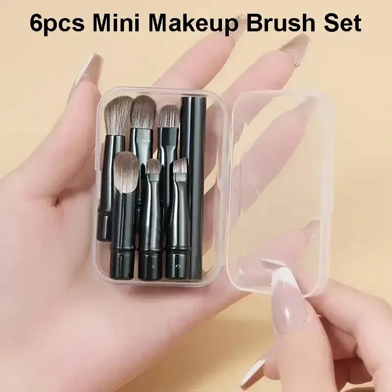 6 ชิ้น Mini Travel ชุดแปรงแต่งหน้าพร้อมกล่องเครื่องสำอางแบบพกพา Powder Foundation Blush Blending คอนซีลเลอร์ Make Up Brushes ชุด — image 2