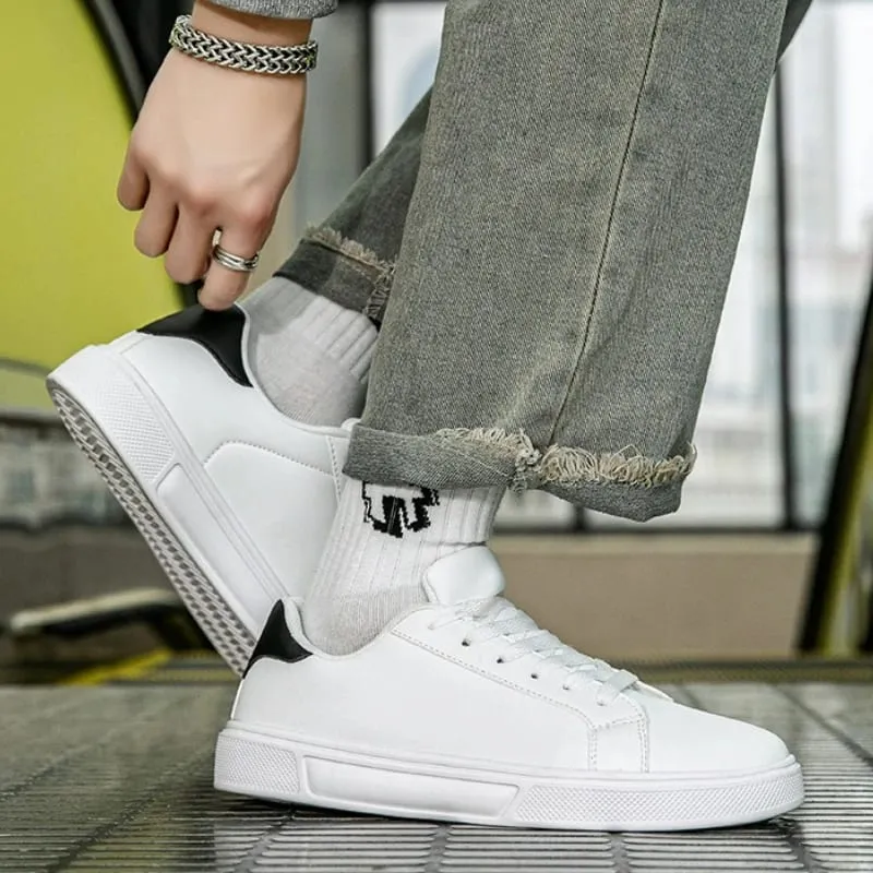 Herresko Hvide sneakers PU-læder Solid Mænd Fritidssko Letvægts Bløde Damer Vulkaniserede Sko Par Snøreløbesko — image 5