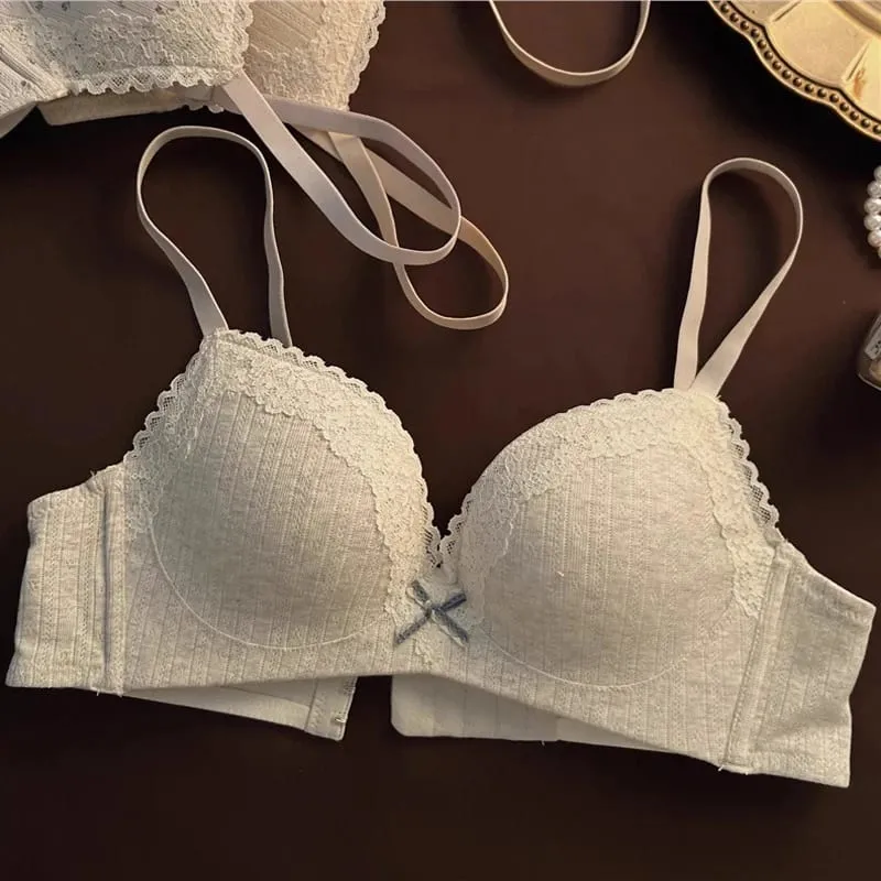 Sweet Girl Lace Edge Floral Bra Set Women Non-steel Ring Beauty Back No Steel Hoop Anti Sagging Underwear Cotton Comfortable Bra — image 9