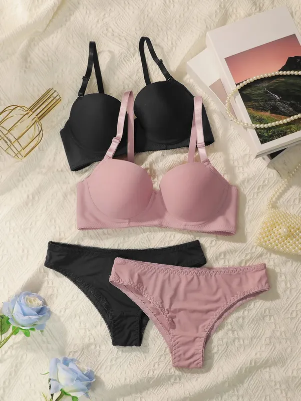 2sets Solide Bügel Dessous Set Frauen Push-Up Bh Mit Stahl Ring Mode Frauen Unterwäsche Panty Alltags Bhs Sets j2611 — image 5