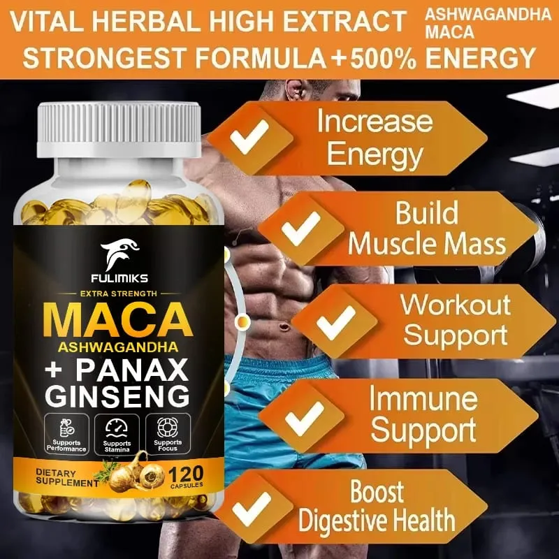 Miscela tripla di maca con integratore di ginseng e ashwagandha che favorisce la salute riproduttiva, l'equilibrio ormonale, i muscoli e il sollievo dallo stress — image 3
