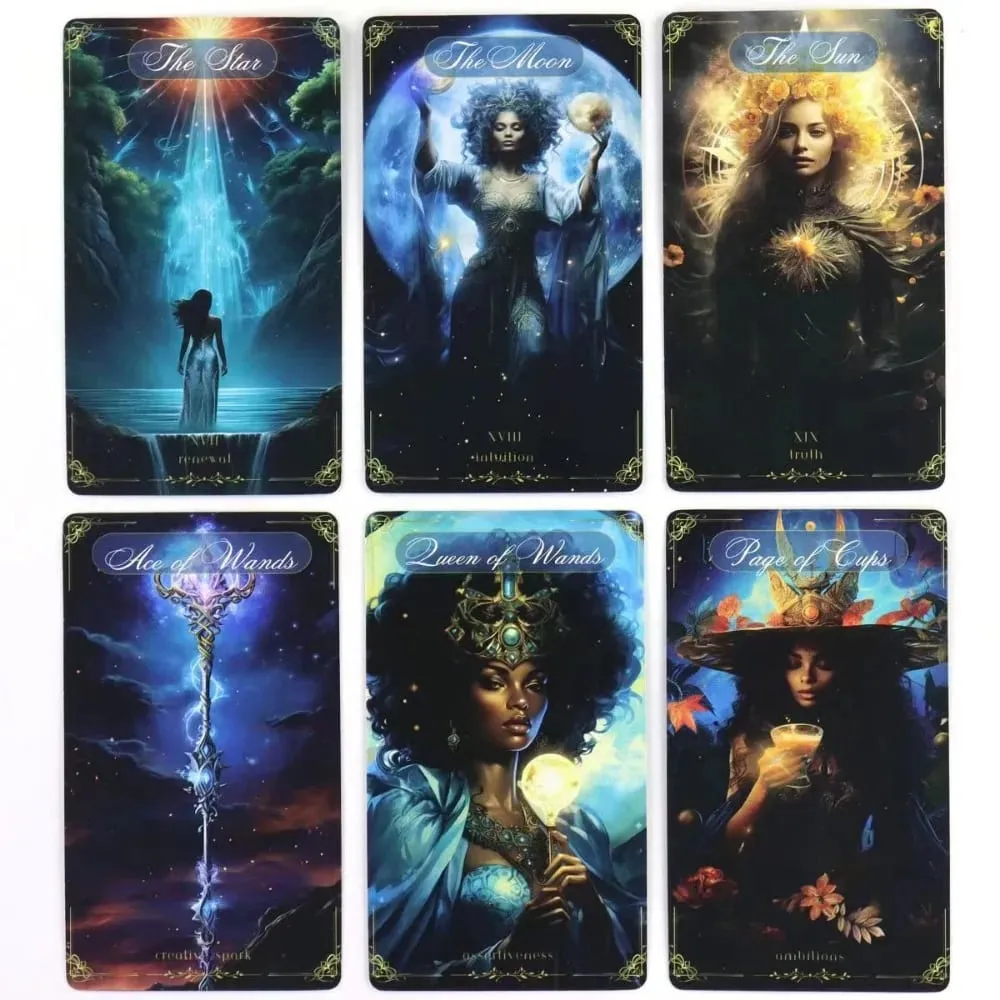 Tarot céleste divin 10,3 x 6 cm avec des femmes autonomisantes occupant le devant de la scène, 78 cartes — image 4
