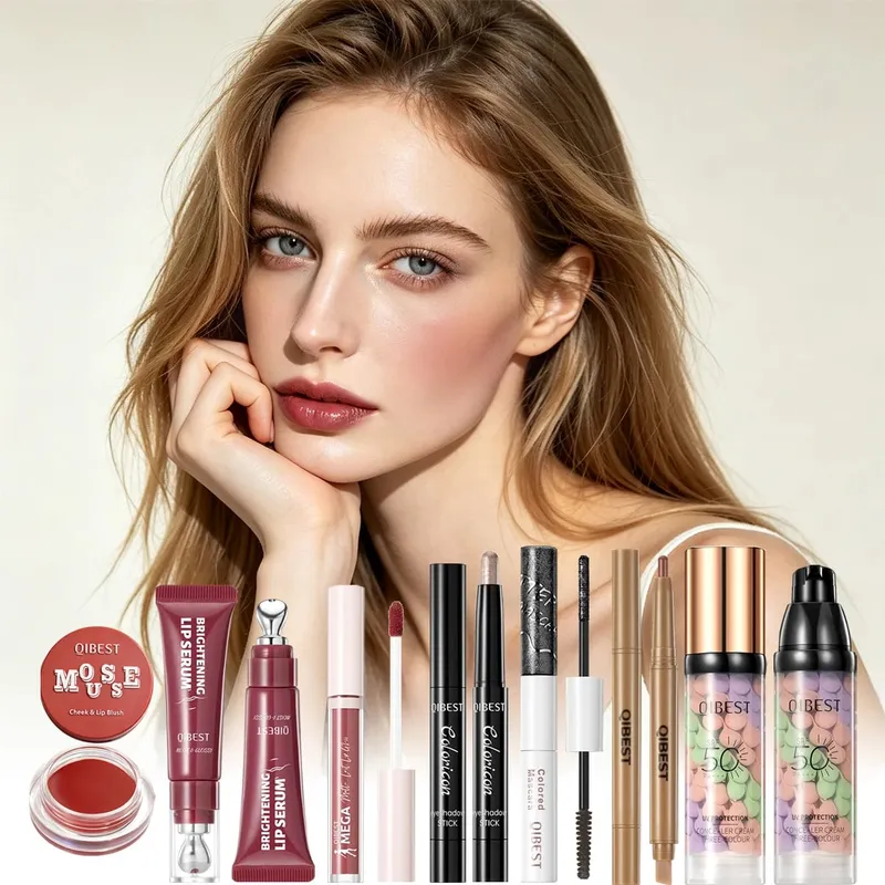 Set solek 7 keping lip gloss lip liner blush eyeshadow primer set solek maskara Hadiah Krismas — image 7