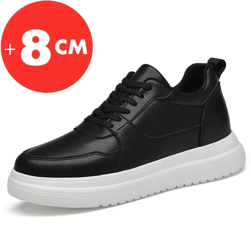 Baskets de grande taille pour hommes, chaussures rehaussantes, semelle intérieure rehaussante, talons hauts de 7 à 8CM, chaussures de Sport en cuir véritable