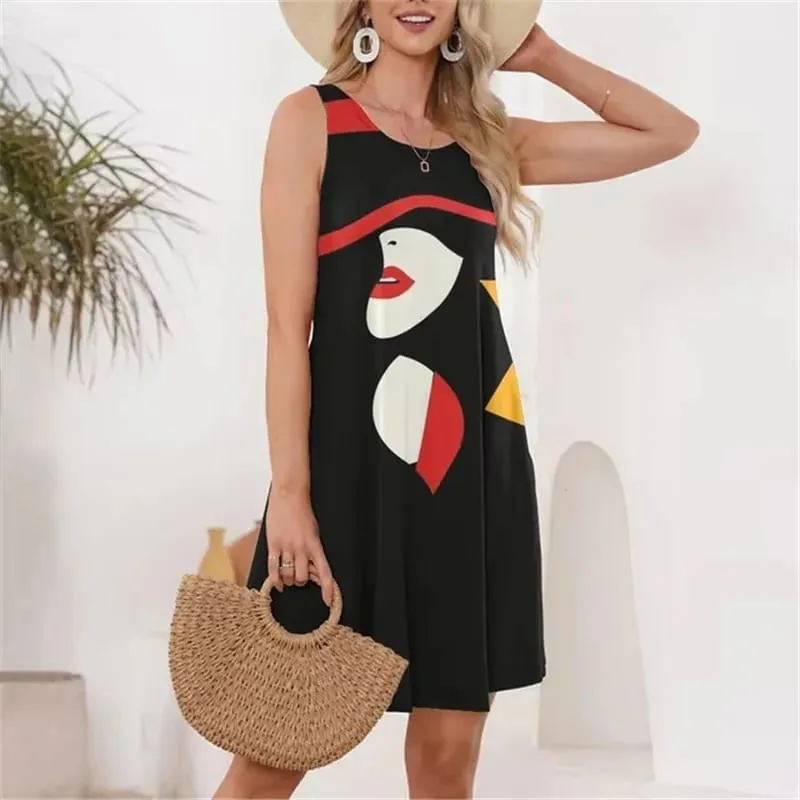 Mini abiti moda donna con motivo viso Mini abiti estivi senza maniche con stampa 3D Abito da donna da strada 3XL Abito casual taglie forti — image 7
