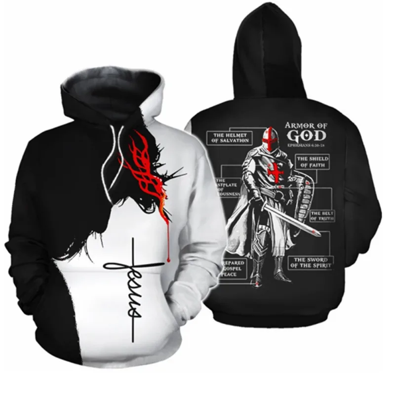 Caballeros Templarios Armadura Sudaderas Con Capucha Chaqueta Cruzada Cruz Medieval Sweathsirt Jersey Estampado Por Completo 3D Sudadera Con Capucha Chándal Carnaval — image 6
