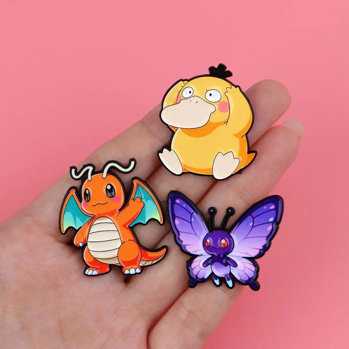 Broches en émail de monstres Pokemon, 7 pièces, broche créative elfe Pikachu Psyduck Bulbasaur écureuil, Badge à revers, cadeau Cosplay — image 2