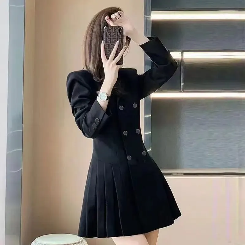 ฤดูใบไม้ร่วงฤดูหนาวใหม่แฟชั่น Tailored คอยาวแขนยาวสีทึบเสื้อผ้าผู้หญิงเกาหลีหวานแนวโน้มเรียบง่ายชุด — image 4