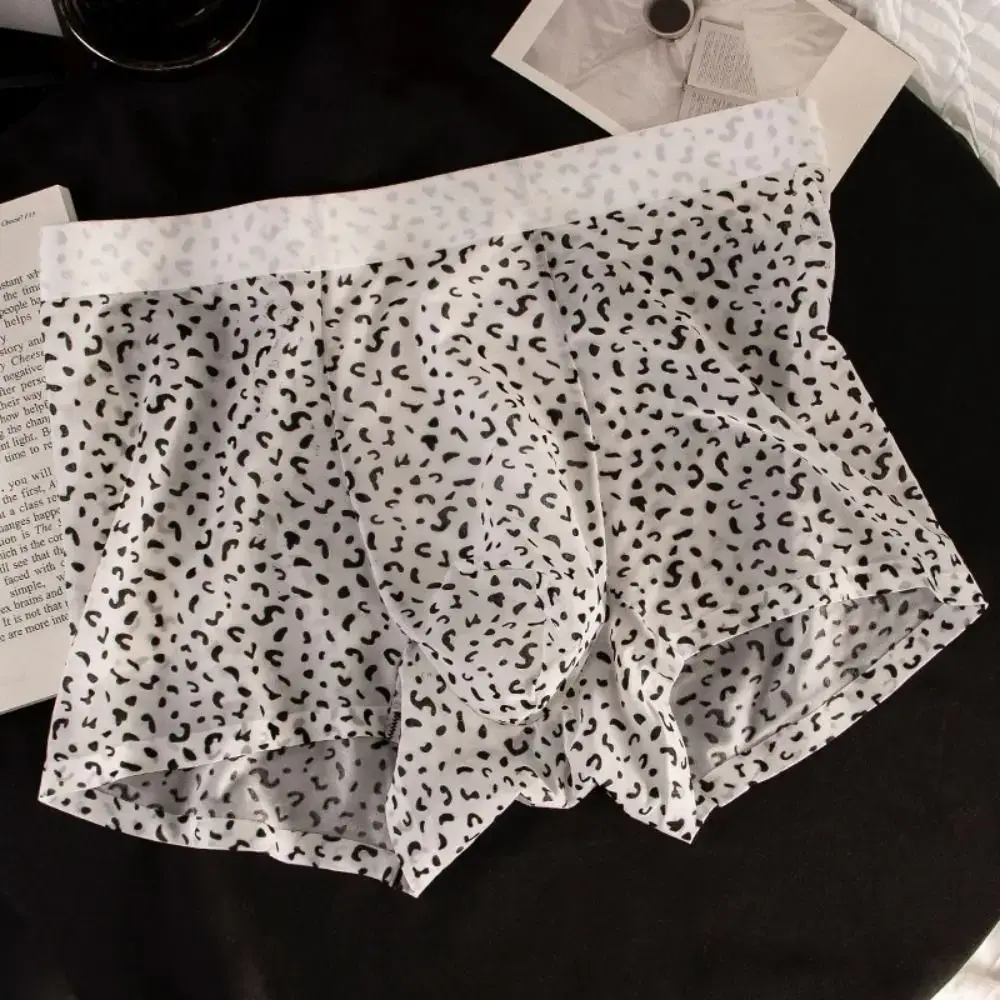 Fashion Thin Ice Silk Boxer Briefs See Through Stripe Leopard Print Boxers Breathable Seamless Cool Feeling Underpants Daily — image 14