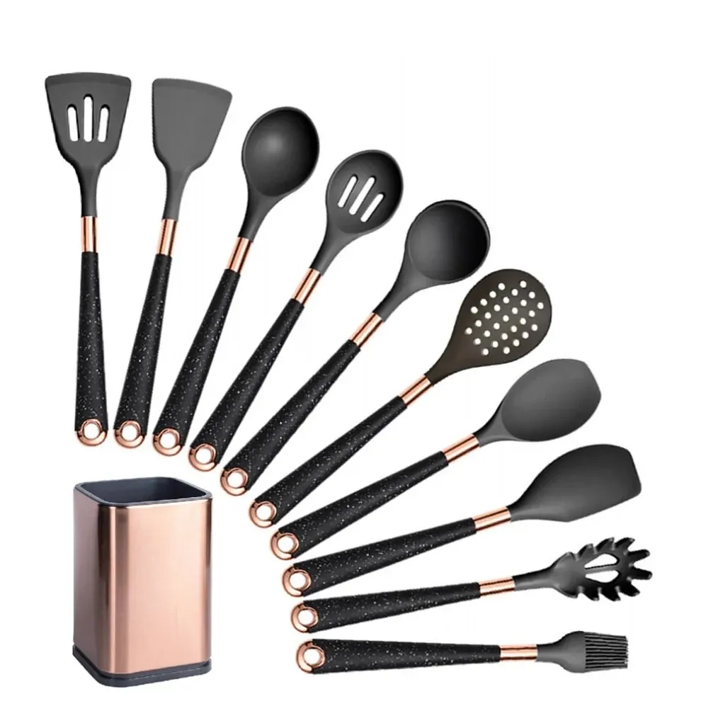 Silikone køkkenredskaber sæt non-stick non-stick varmebestandig spatel ske rose guld håndtag med spand Køkken gave — image 18