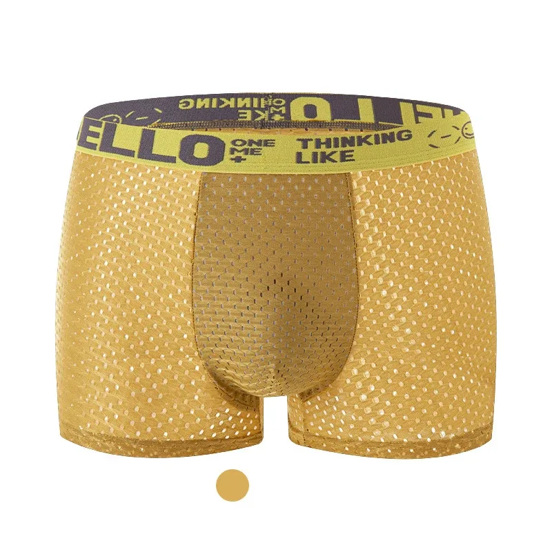 Mens Ice Silkตาข่ายชุดชั้นในฤดูร้อนBreathableตาข่ายCool Boxer Boxerกางเกงขาสั้นสำหรับชาย 45-90KG Anti-แบคทีเรียบางกางเกง