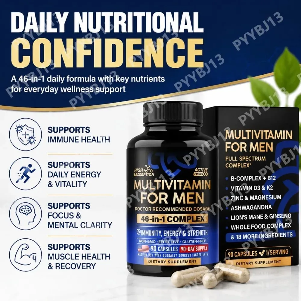 Multivitamin for Men 90 Capsules B Complex B12 Vitamin D3 K2 Zinc Magnesium Plant Extract Blend Non GMO Daily Nutrition Support — image 3