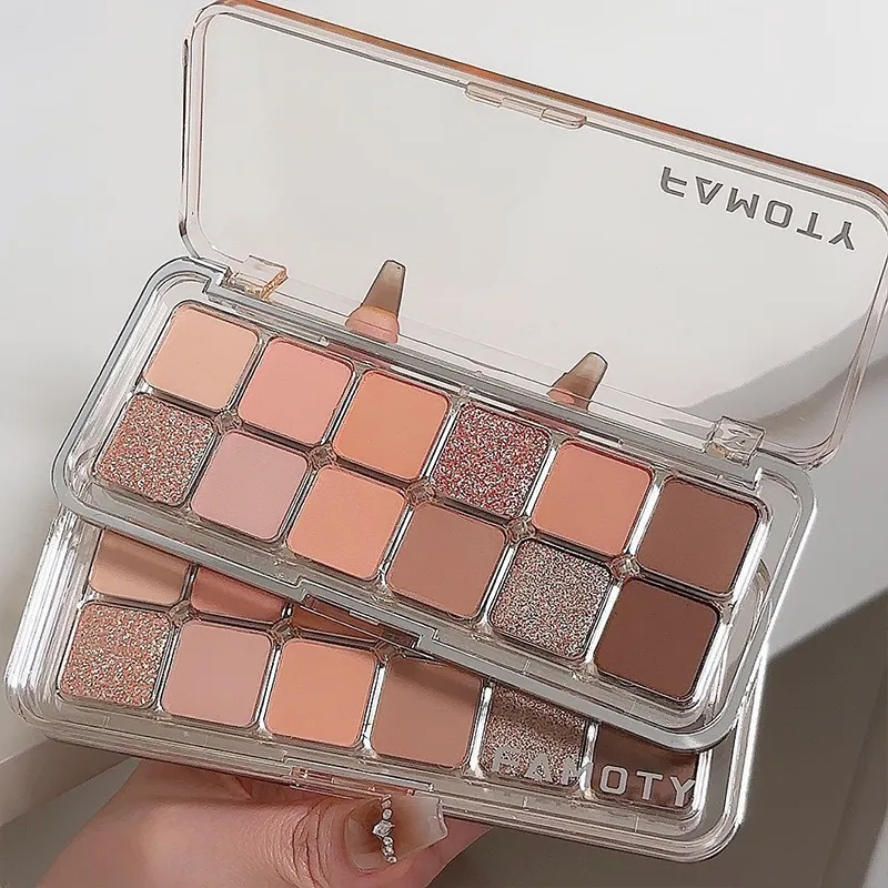 12 สีความอิ่มตัวต่ำ Matte Eyeshadow Palette ชา Apricot Earth Tones Long Lasting Pearlescent Matte Eye แต่งหน้าสำหรับทุกวันใช้ — image 2
