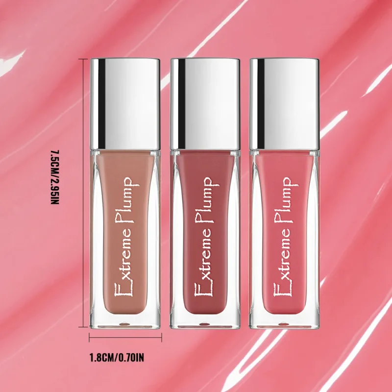 3-teiliges, extrem pralles Lipgloss-Set mit Spiegelglas-Finish, langlebige, feuchtigkeitsspendende Lippenglasur, nicht klebriger, wasserdichter nackter flüssiger Lippenstift — image 6