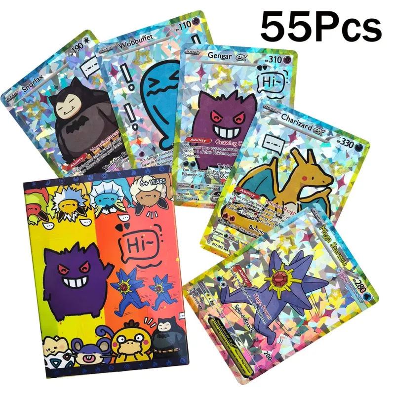מבריק 55 יחידות כרטיס DIY חמוד פוקימון גרסת אנימה הולוגרפית כרטיסי אוסף קלאסי Gengar Charizard