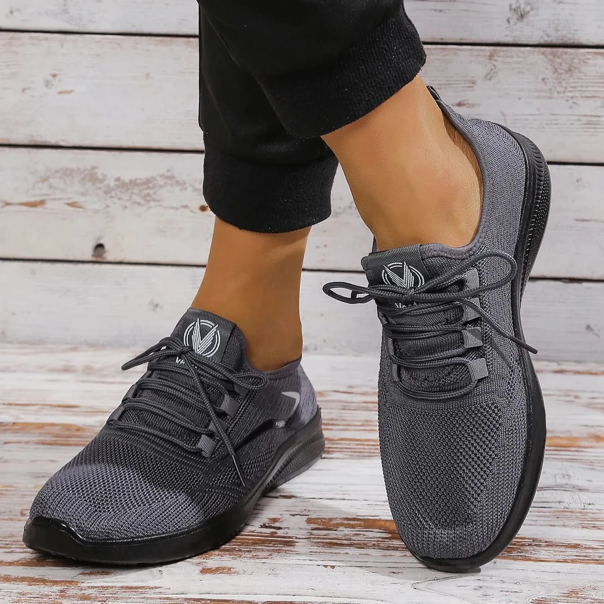Men Breathable Knitted Running Shoes Anti Slip Trainers Arch Support Shock Absorbing EVA Sole Low Top Lace Up Sports Footwear — image 6