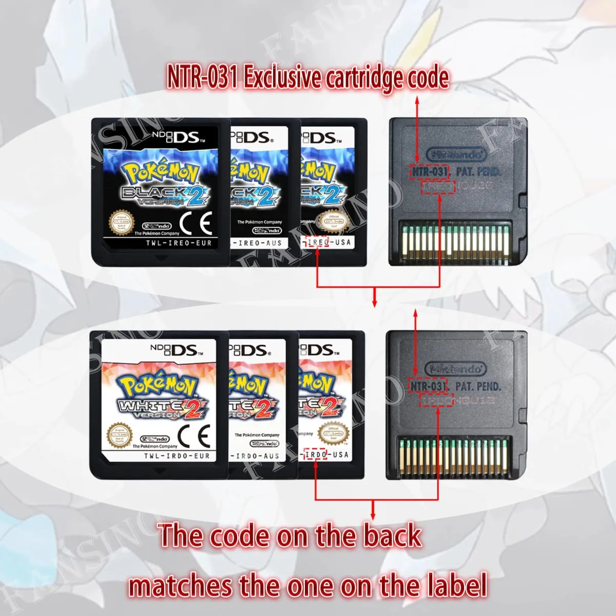 (USA EUR AUS) pokemon สีดำสีขาว 1/2 รุ่นคุณภาพสูงแท้ 1:1 แบบจำลอง DS เกมสำหรับ DS 2DS 3DS คอนโซล — image 1