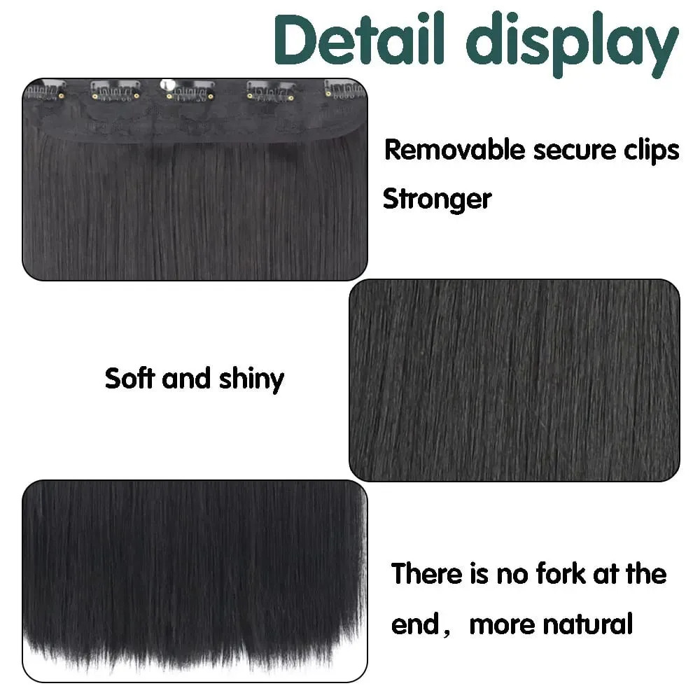 Clip per estensioni sintetiche per capelli lunghi lisci, 5 clip, in fibra ad alta temperatura, parrucchino marrone nero — image 5
