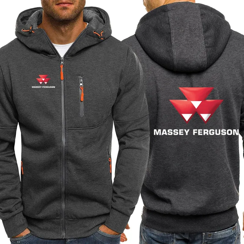 2025 Musim Bunga Musim Gugur Massey Ferguson Cetakan Popular Warna Pepejal Jaket Berkerudung Zip Berkerudung Lelaki Trendi Selesa Longgar Tali Serut Hoodie — image 2